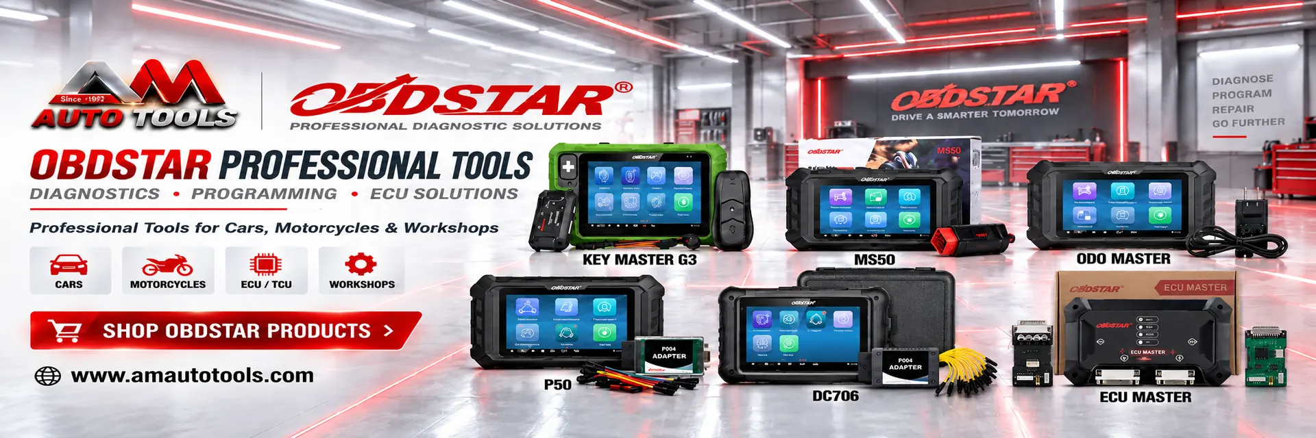OBDSTAR professional diagnostic tools — Key Master G3, MS50, ODO Master, ECU Master